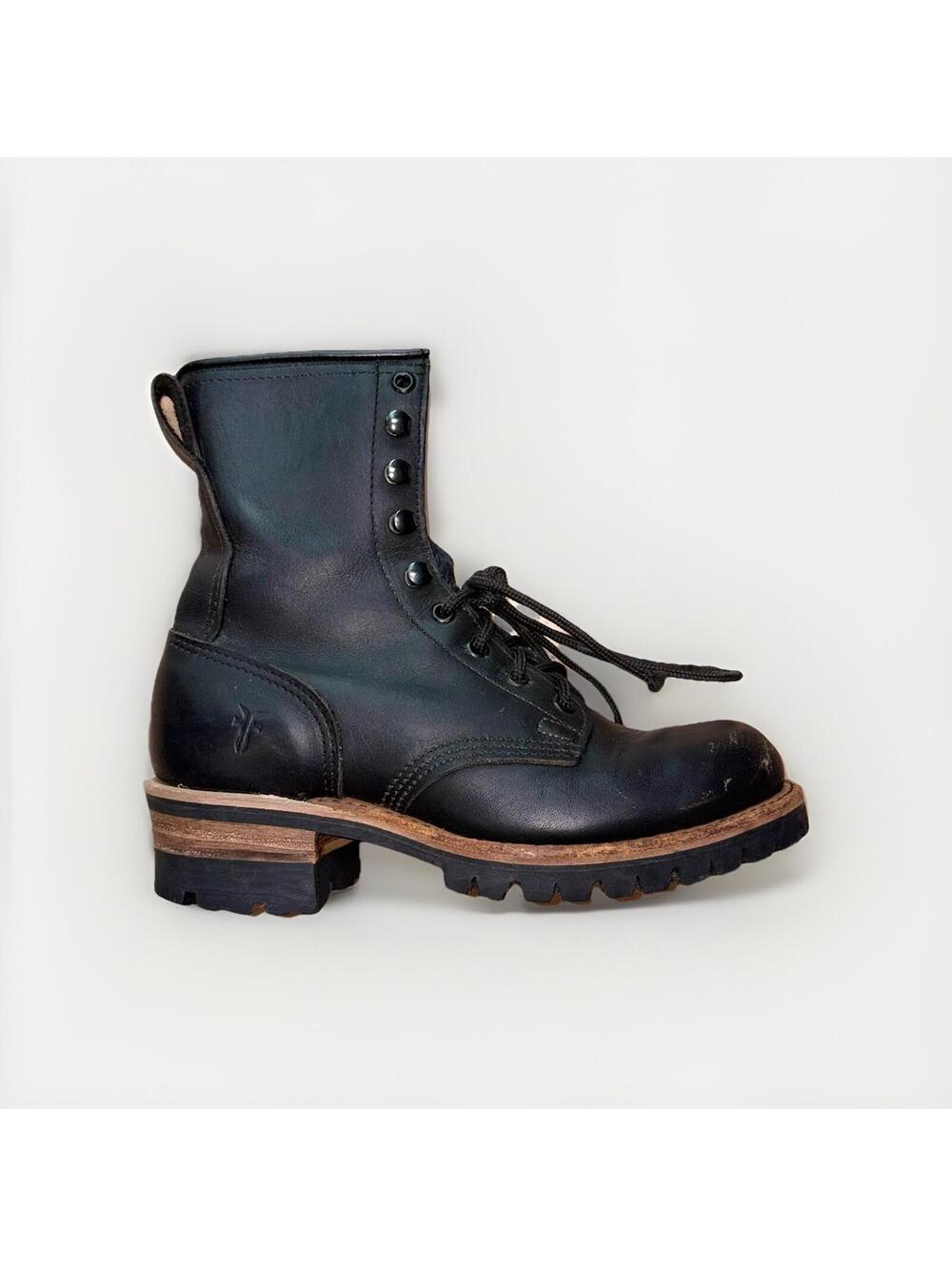 Vintage Frye Logger Combat Boots Women’s 8 M Black Leather Made In USA Vibram